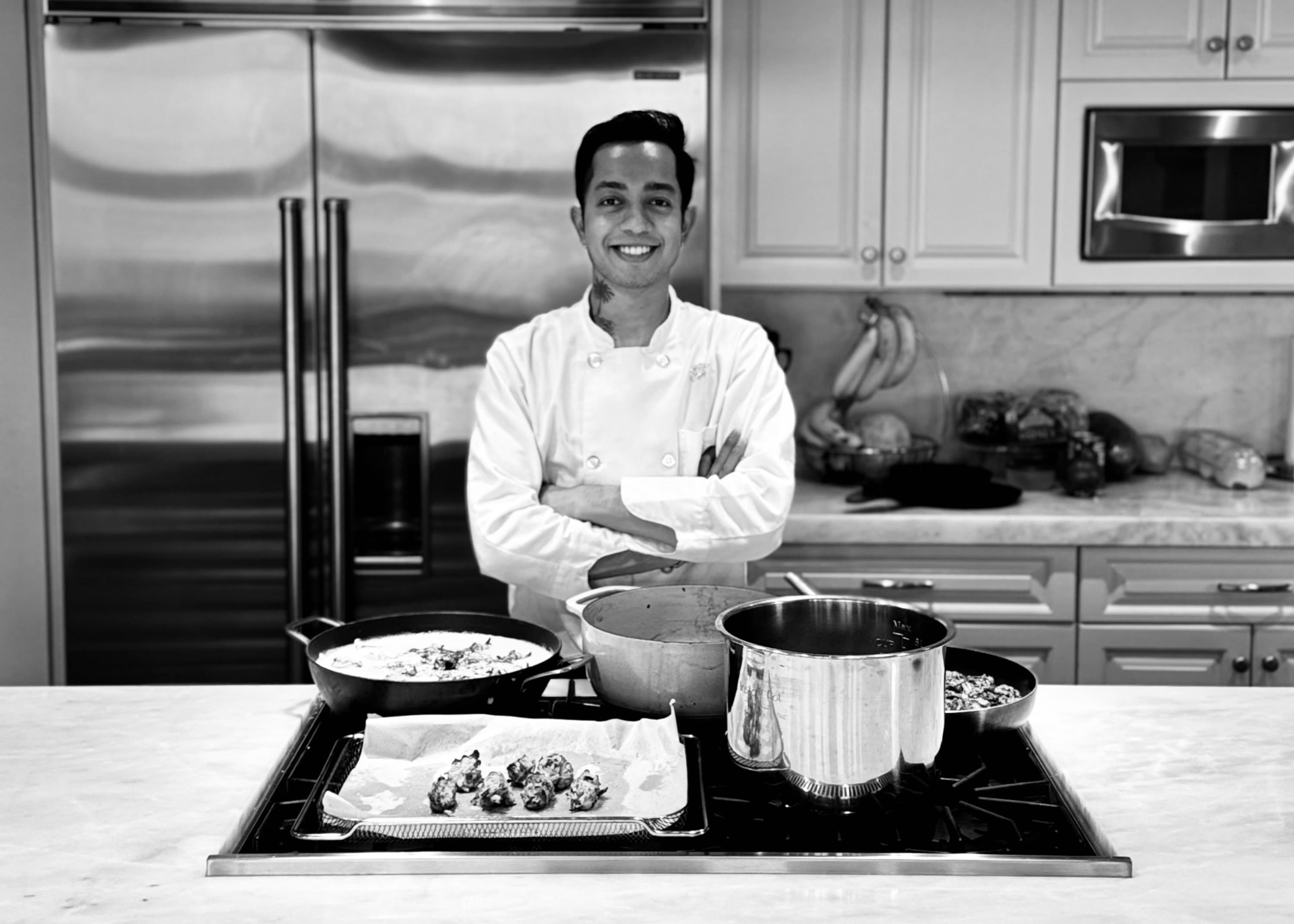 Chef Jag preparing food in a professional kitchen